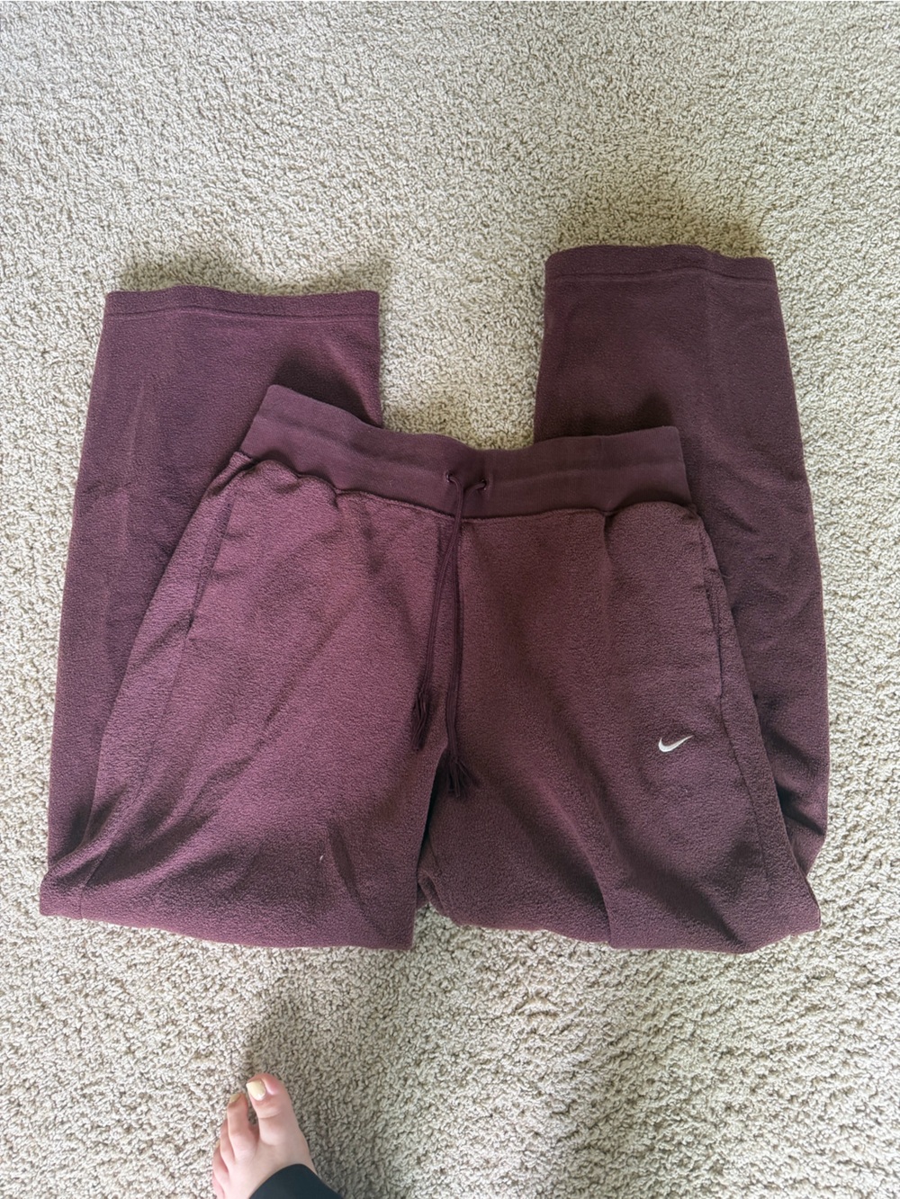 Nike Maroon Fleece Shorts with Swoosh Logo